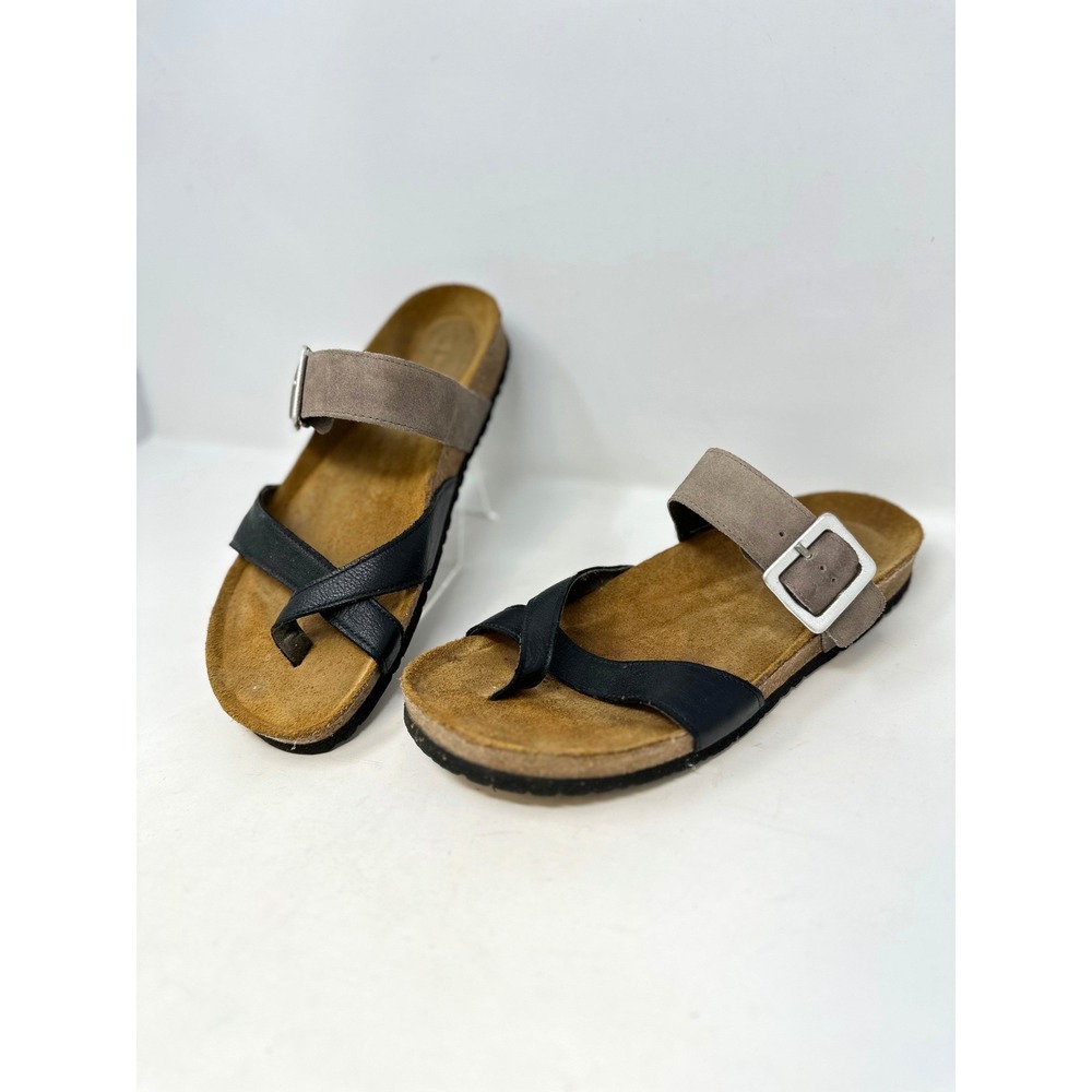 Naot Fresno Leather Toe Loop Slide Sandals Black Taupe EU 42 US 11
